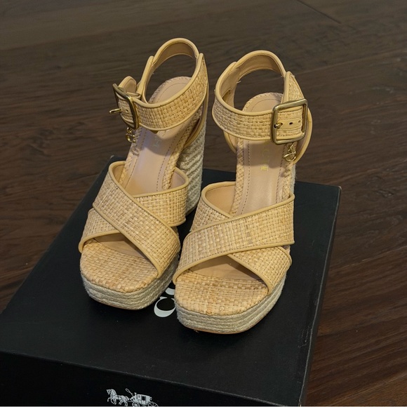 Coach Tan Woven Platform Sandals - Picture 2 of 7